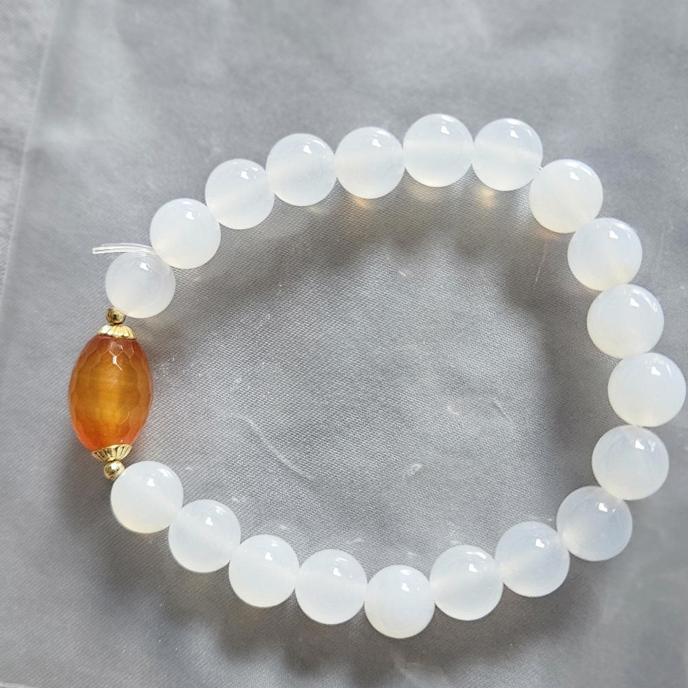 Elegant White and Orange Beaded Bracelet